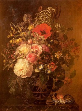  Laurentz Oil Painting - A Still Life With FlowersIn A Greek Vase flower Johan Laurentz Jensen flower